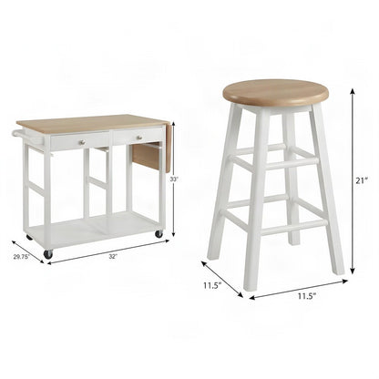 FurniFact Breakfast Cart with Drop-Leaf Table, Drawers, and Lockable Wheels