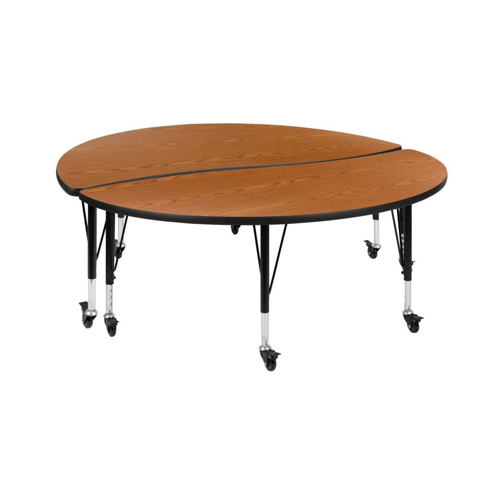 2 Piece Mobile 60" Circle Wave Flexible Oak Thermal Laminate Adjustable Activity Table Set