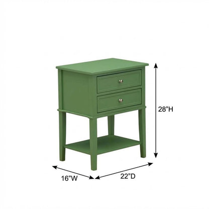 Clover Green Wooden Nightstand with 2 Drawers and Stable Design