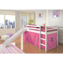 TWIN PANEL LOW LOFT BED WITH SLIDE IN TWO-TONE GREY/WHITE FINISH & PINK TENT KIT