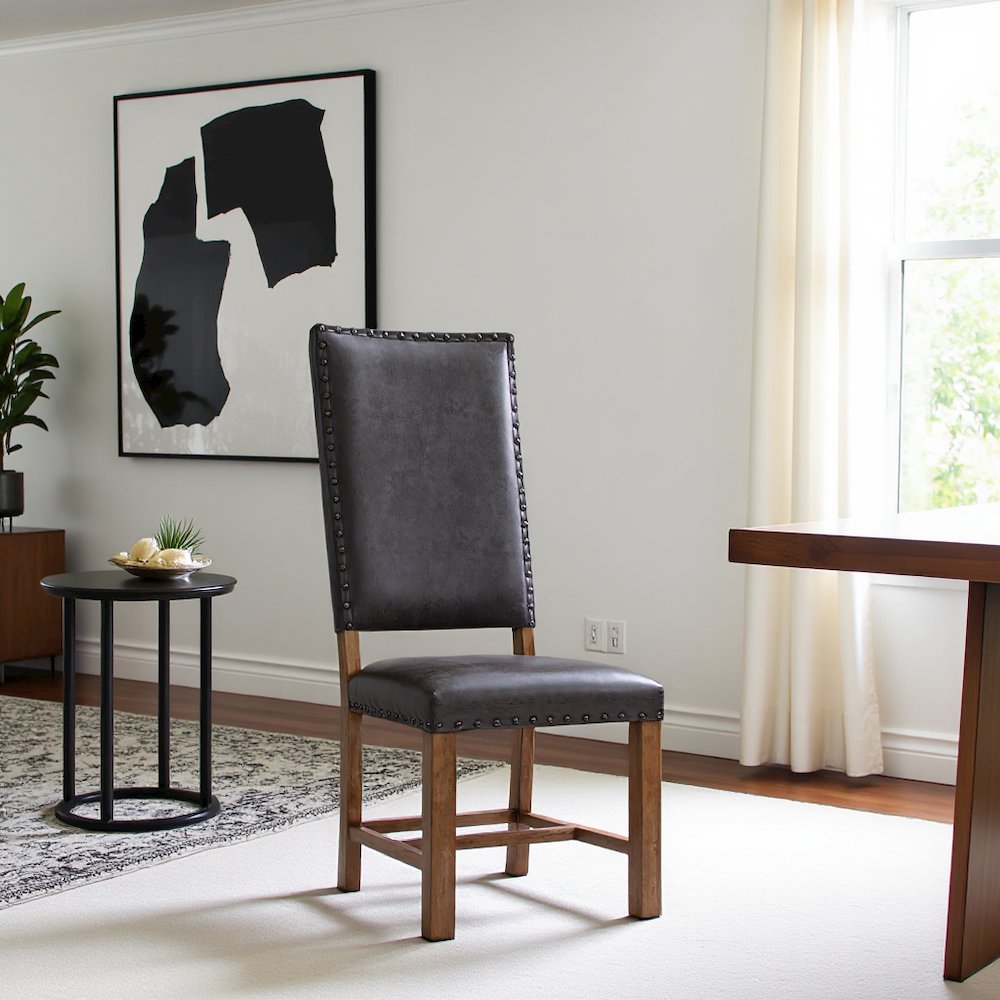 Brown Tall Back Upholstered Dining Chairs Set of 2 with Foam Cushion