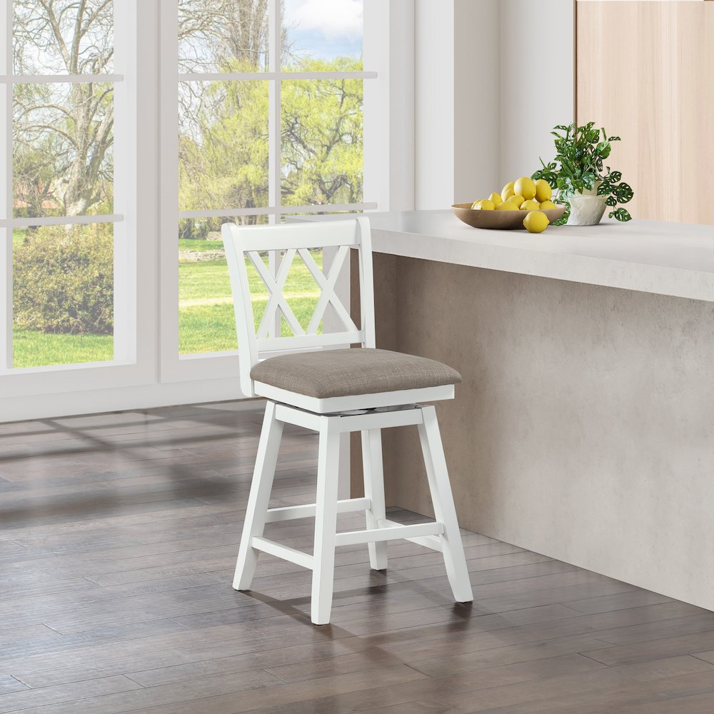 24in Brookline Swivel Barstool Pure White