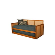 Abaco Daybed-Pop Up-Honey Finish-Linen Aqua Mattresses