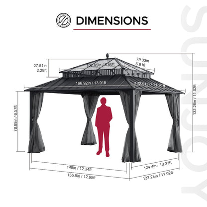 14 ft. x 12 ft. Kingston Extra-Tall, Wide Hardtop Gazebo
