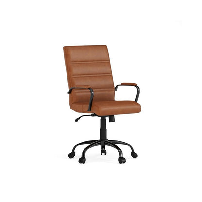 Mid-Back Brown LeatherSoft Executive Swivel Office Chair with Black Frame and Arms