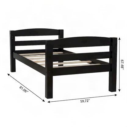 Pine Wood Twin over Full Bunk Bed with Built-In Ladder for Kids, Black