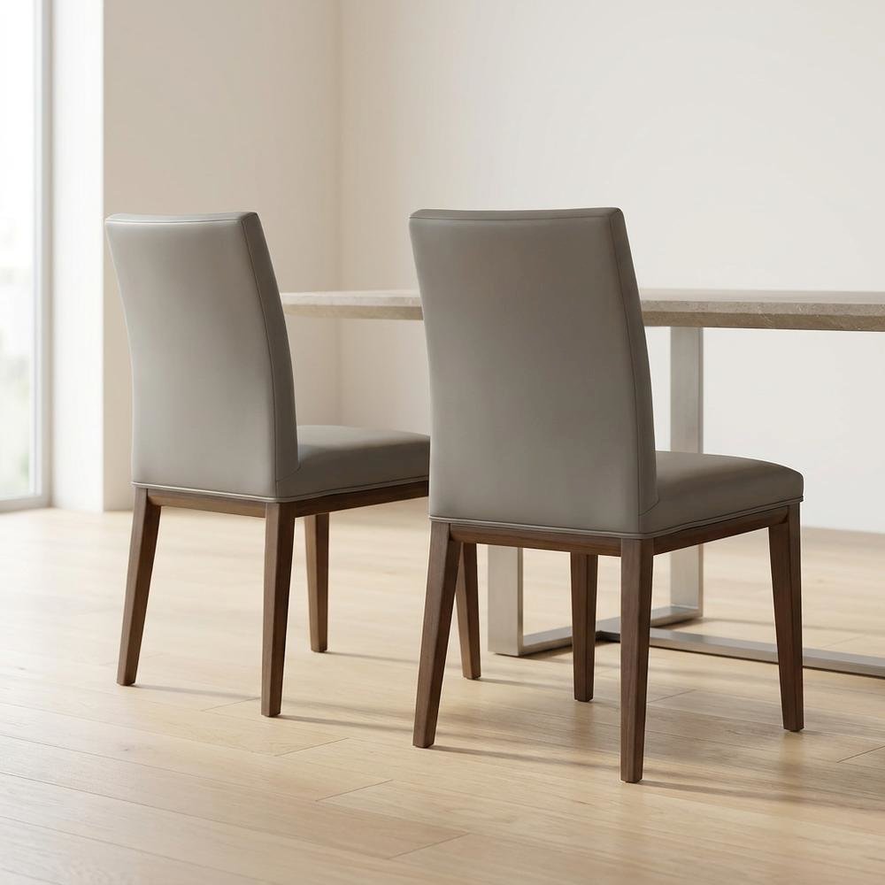Top Grain Leather Armless Modern Dining Chair with Foam Cushioned Seat, Set of 2