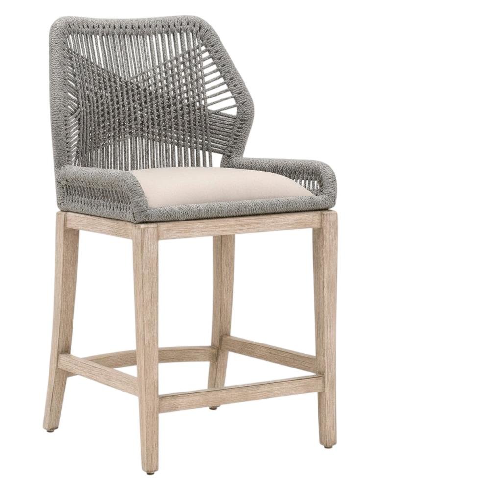 Gray Mahogany Counter Stool with Linen-Blend Upholstery and Footrest