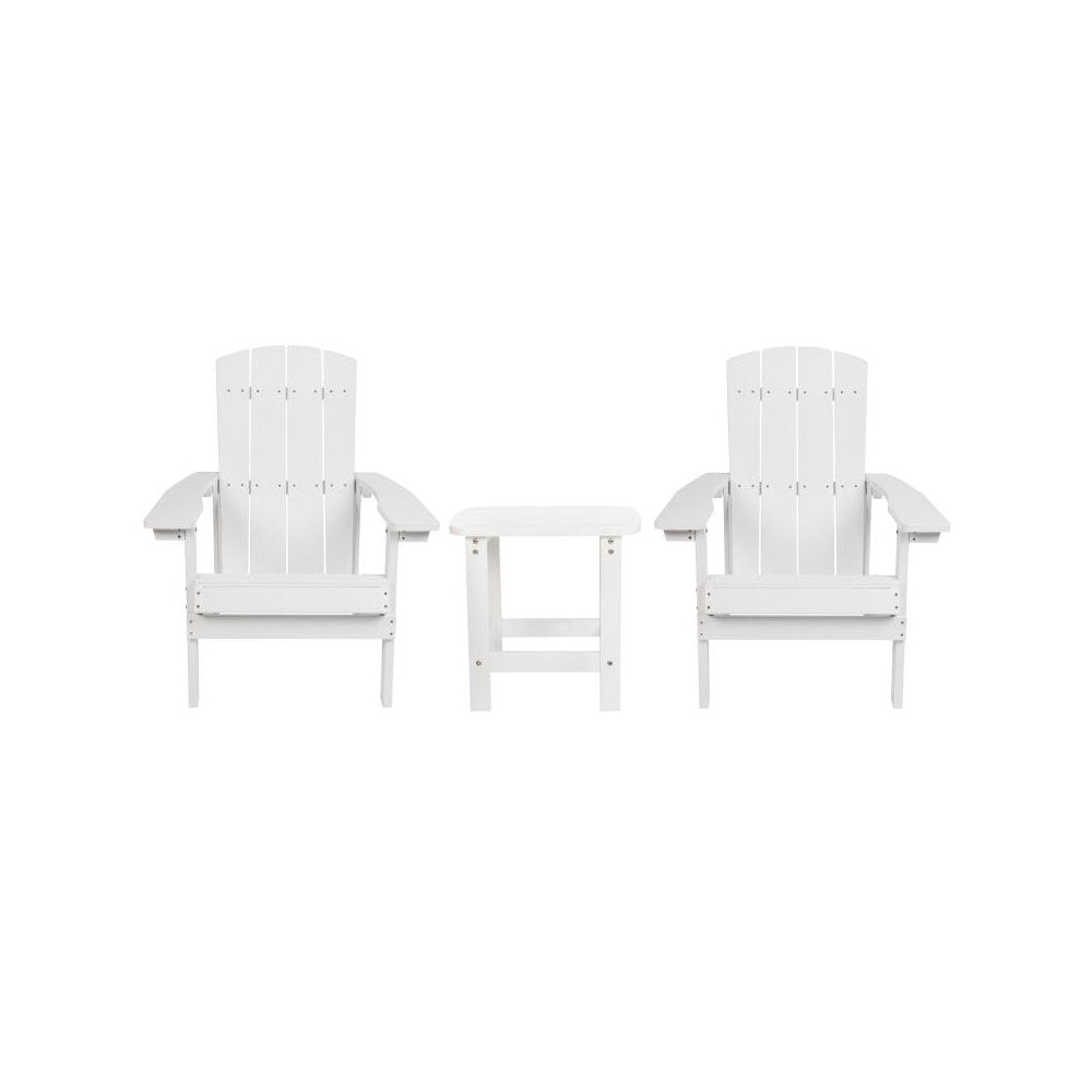 2 Pack All-Weather Poly Resin Wood Adirondack Chairs with Side Table in White