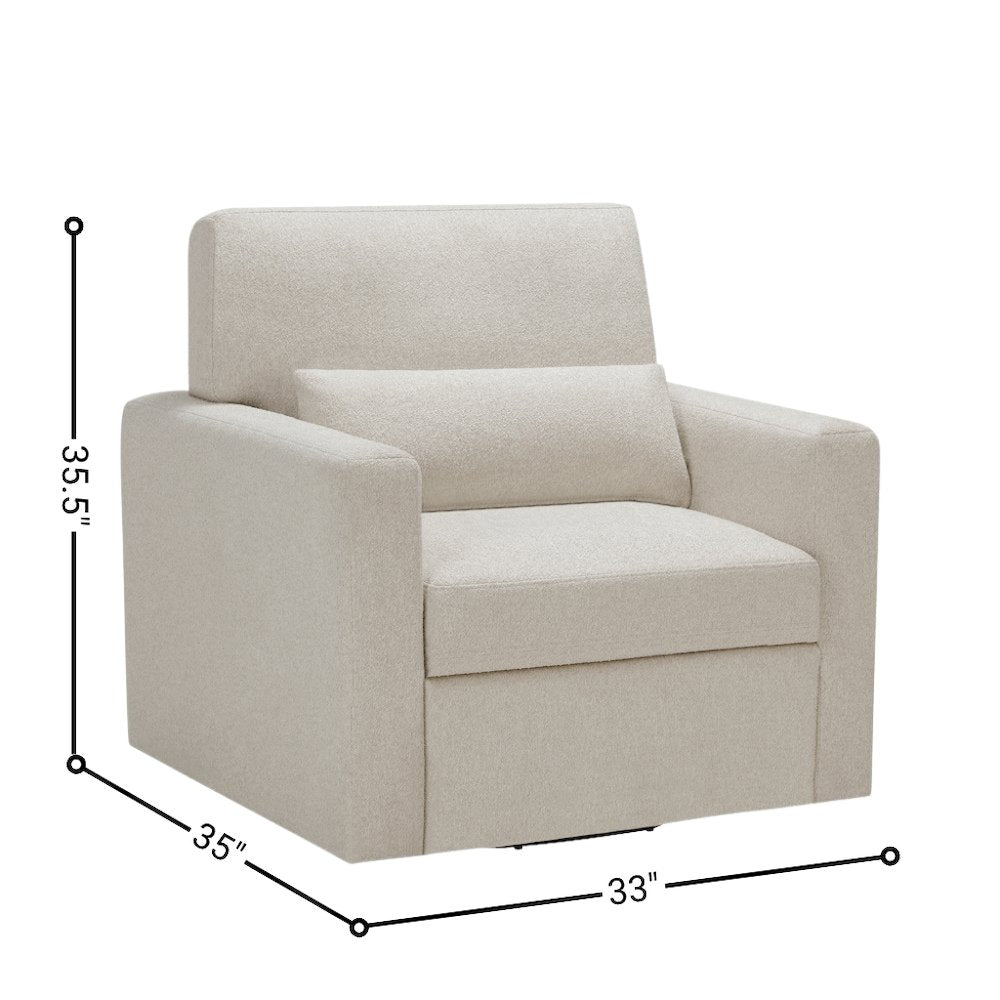Modern Swivel 35-Inch Chair in Beige Boucle – Unique Chair for Bedroom Use