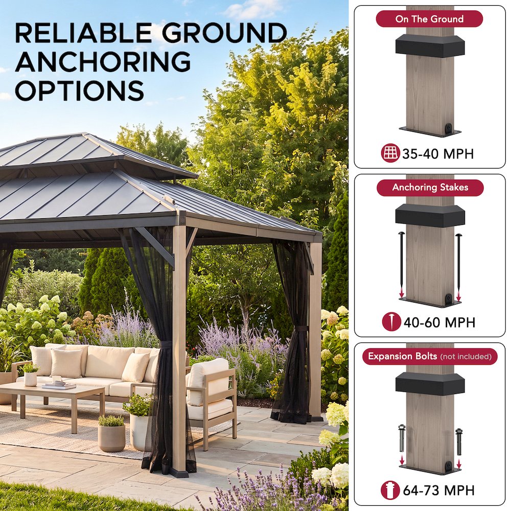 13 ft. x 15 ft. Cedar Framed Hard Top Gazebo with Solar Powered LED Lighting