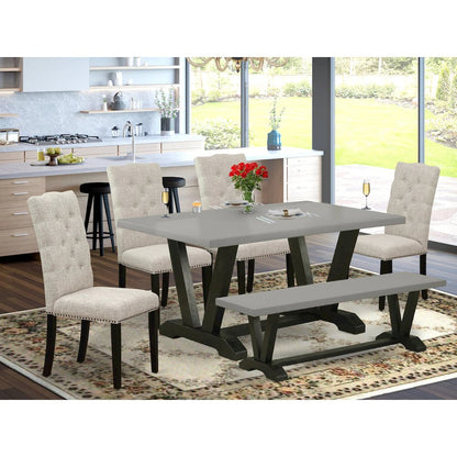 East West Furniture V697EL635-6 - 6-Piece Small Dining Table Set - 4 Kitchen Parson Chairs, a Beautiful Bench and a Rectangular Wood Table Solid Wood Frame