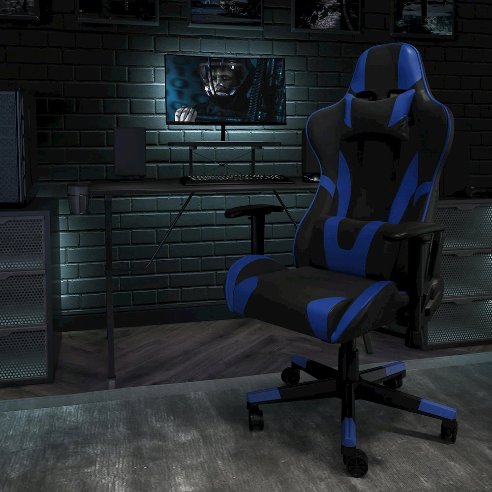 X20 Gaming Chair Racing Office Ergonomic Computer PC Adjustable Swivel Chair with Fully Reclining Back in Blue LeatherSoft