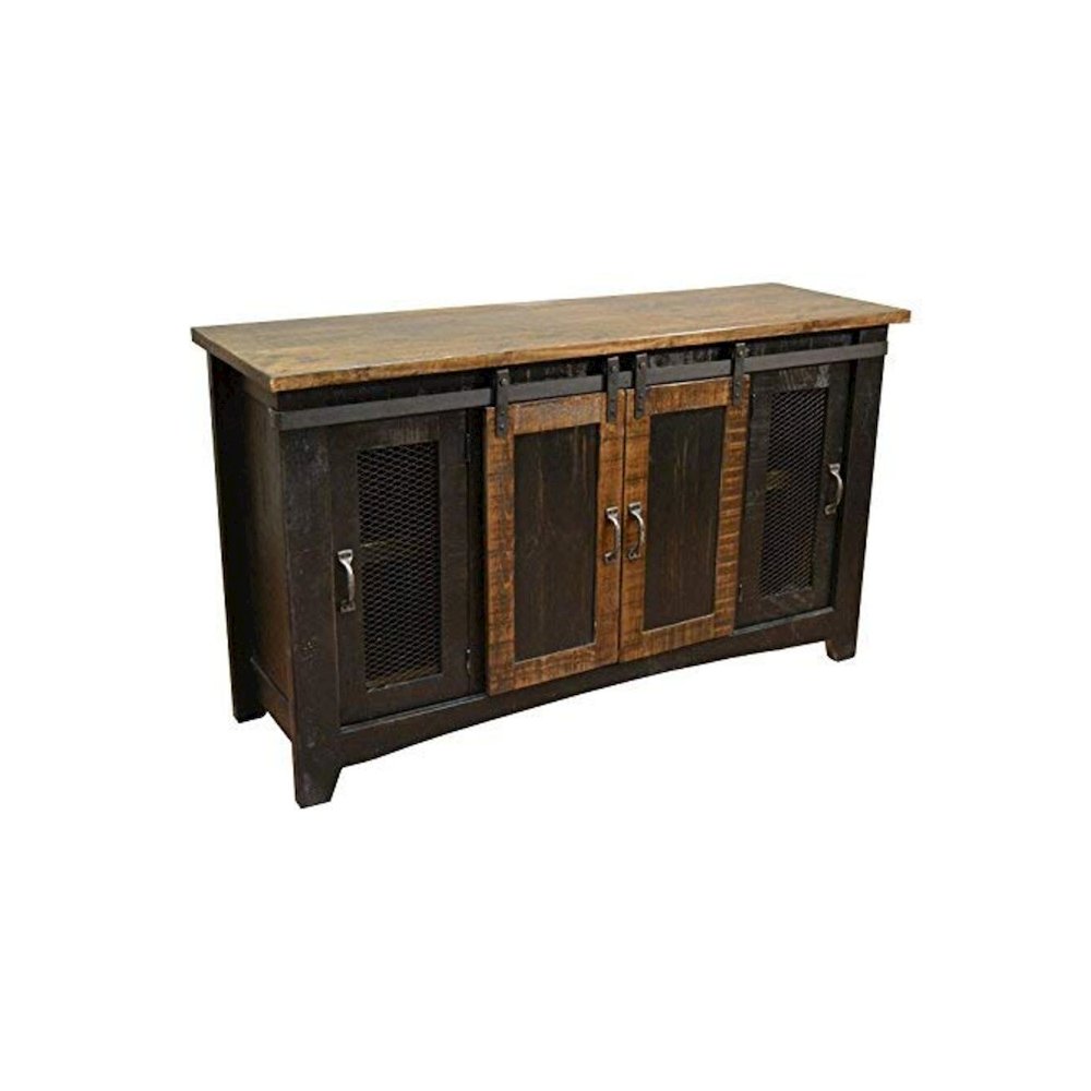 Greenview Sliding Door Distressed Black TV Stand - 70 inch
