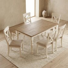 Antique White and Distressed Oak 6-Piece Dining Set with Chairs and Bench