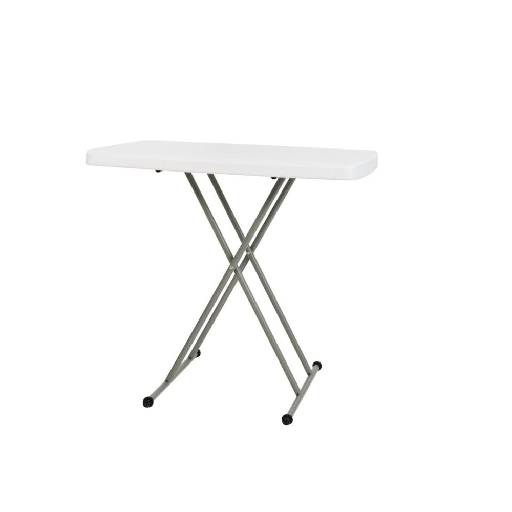 30 Inch Granite White Indoor/Outdoor Plastic Folding Table, Adjustable Height Commercial Grade Side Table, Laptop Table, TV Tray