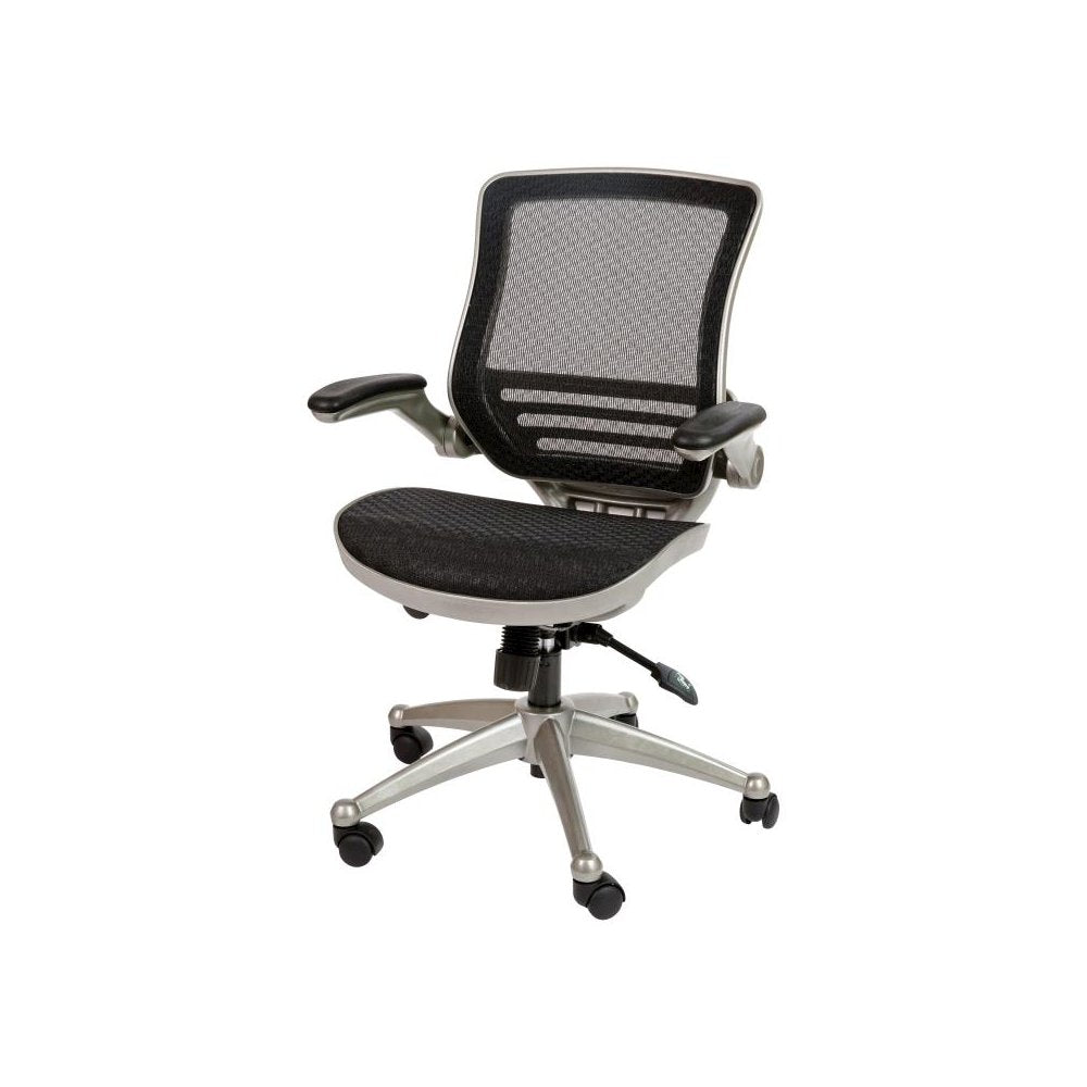 Mid-Back Transparent Black Mesh Executive Swivel Office Chair with Graphite Silver Frame and Flip-Up Arms