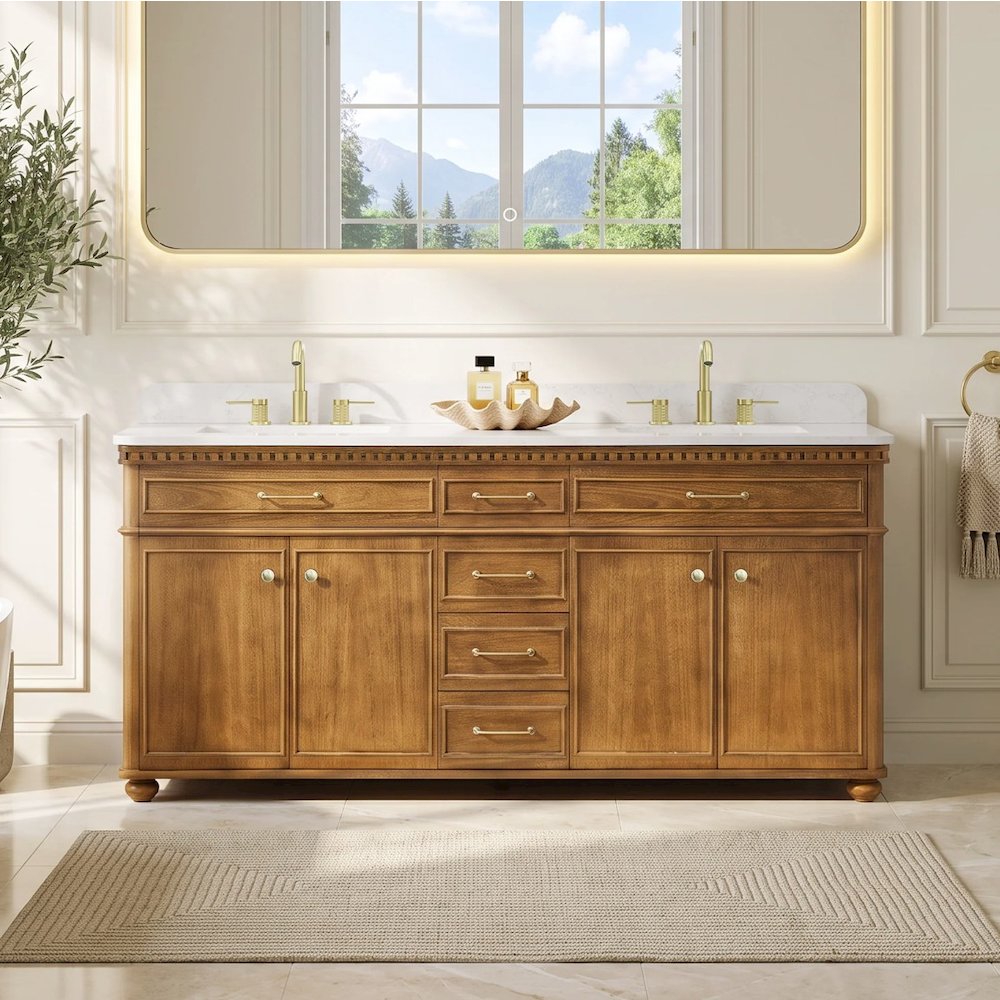Clarion 72" Double Bathroom Vanity in Mango Brown, No Mirror