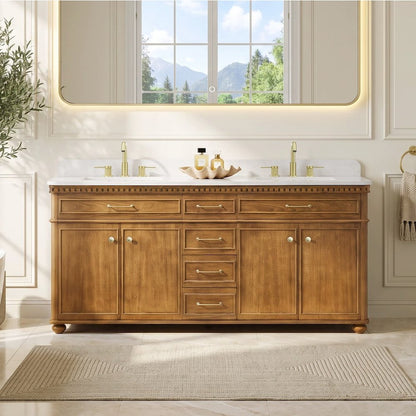 Clarion 72" Double Bathroom Vanity in Mango Brown, No Mirror