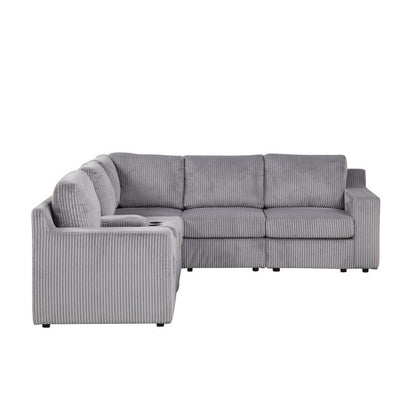 9-Piece Contemporary Modular Sectional Sofa with Storage and Cupholders, Grey