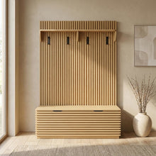 Fluted Hall Tree with Storage Bench, Coat Rack & Shoe Storage, Entryway, Oak