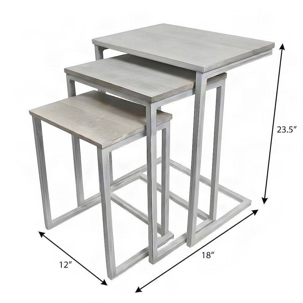 FurniFact Nesting Tables with Mango Wood Tops, Whitewash