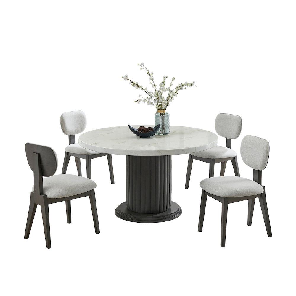 Valencia 5-Piece 54" Round White Faux Marble Dining Set