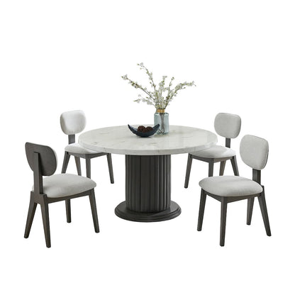 Valencia 5-Piece 54" Round White Faux Marble Dining Set