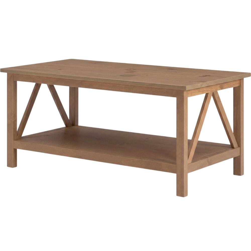 Rustic Driftwood Coffee Table with Solid Wood Finish and Open Storage
