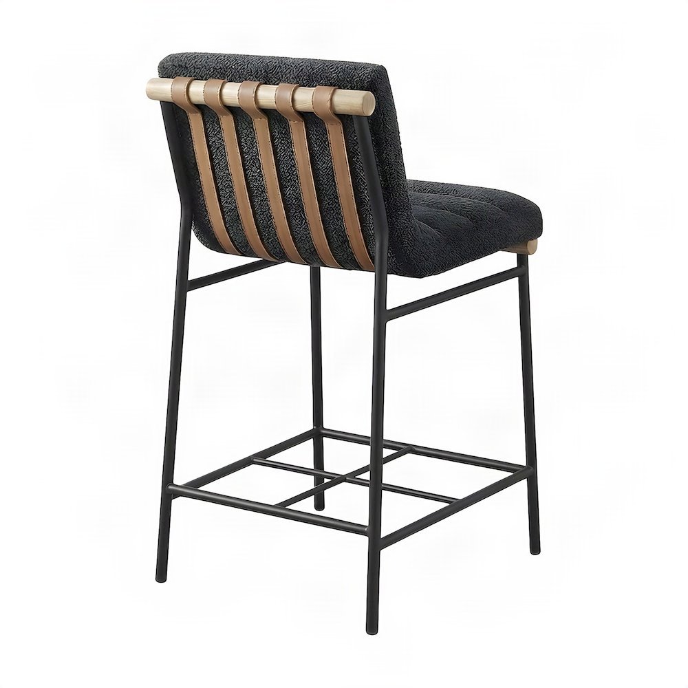 Boucle Fabric Upholstered Counter Stool with Wood-Finish Bar, Dark Gray