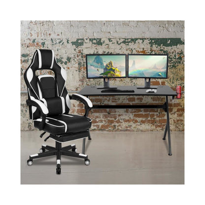 Gaming Desk with Cup Holder/Headphone Hook/Removable Mousepad Top & White Reclining Back/Arms Gaming Chair with Footrest