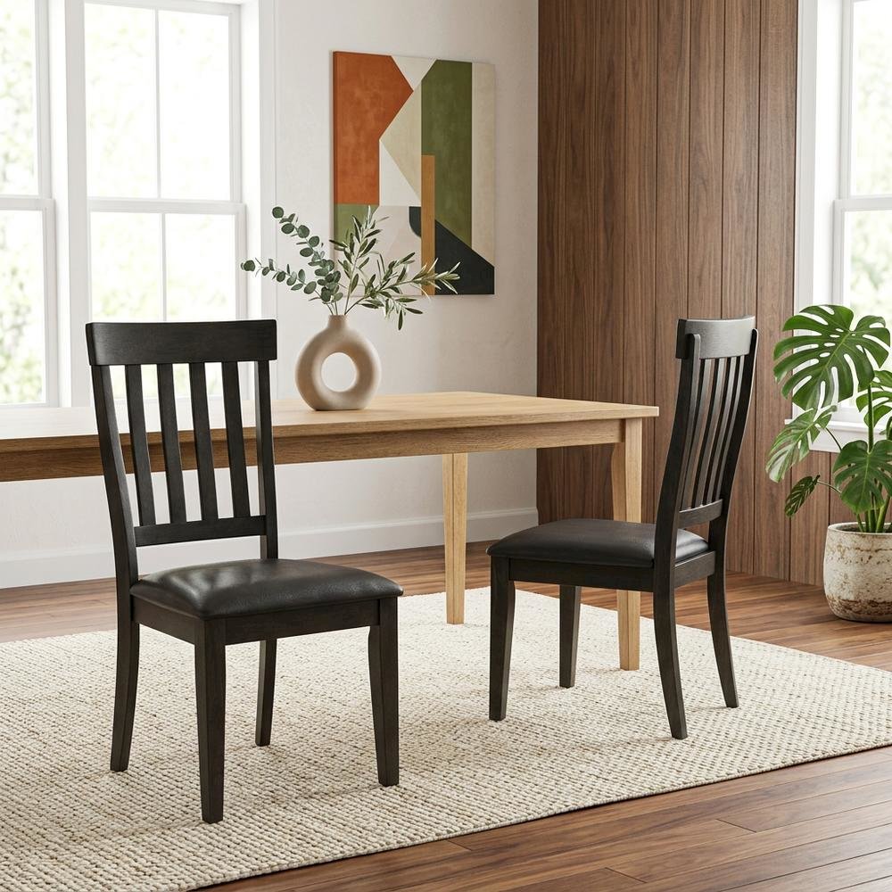 Grey Finish Side Chairs with Upholstered Faux Leather Seats