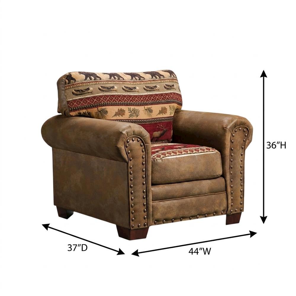 Cotton Microfiber Accent Armchair with Rustic Wooden Log Frame for Living Room