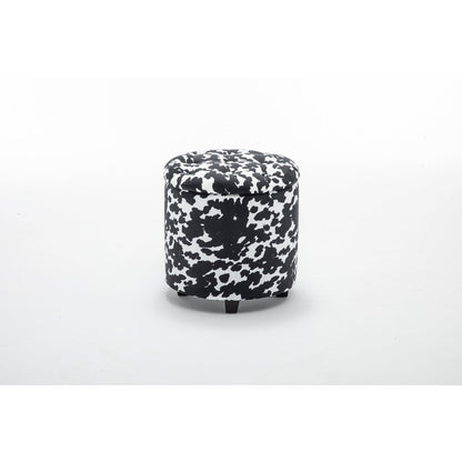Round Black and White Sorage Cow Print Storage Ottoman Stool