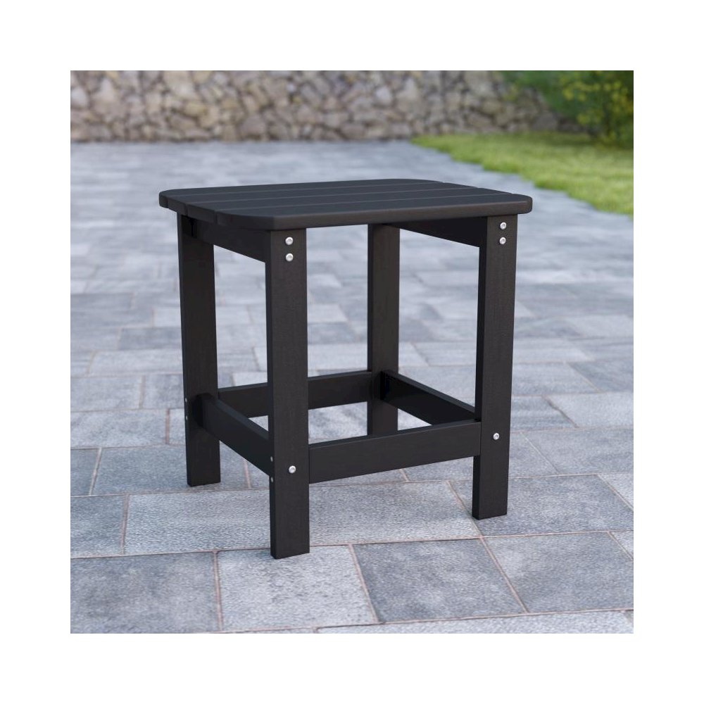 All-Weather Poly Resin Wood Adirondack Side Table in Black
