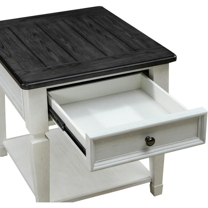 Allyson Park Drawer End Table in Wirebrushed White w/ Charcoal Top