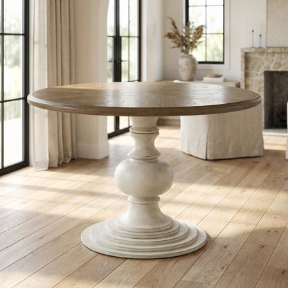 Brown Round Pedestal Dining Table with Wood Veneer and MDF Top