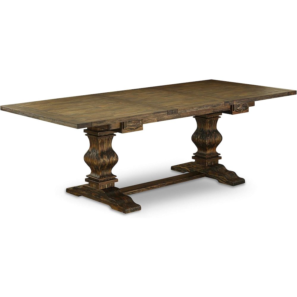 9 Piece Dining Set Includes a Rectangle Dining Room Table with Removable Leaf and 8 Grey Linen Fabric Upholstered Chairs, 42x92 Inch, Jacobean