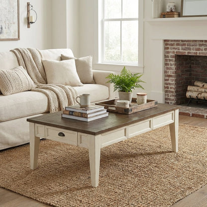Dark Oak and White Cocktail Table with Modern Design and Sturdy Construction