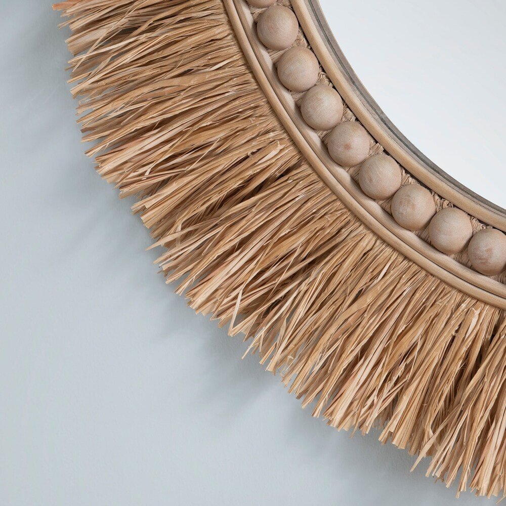 34" Round Rattan Mirror