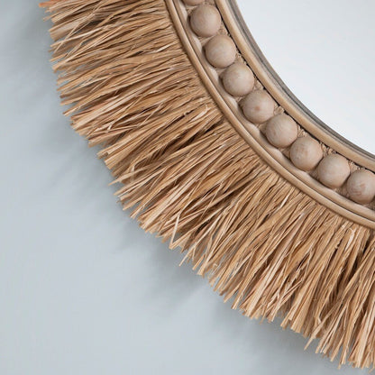 34" Round Rattan Mirror