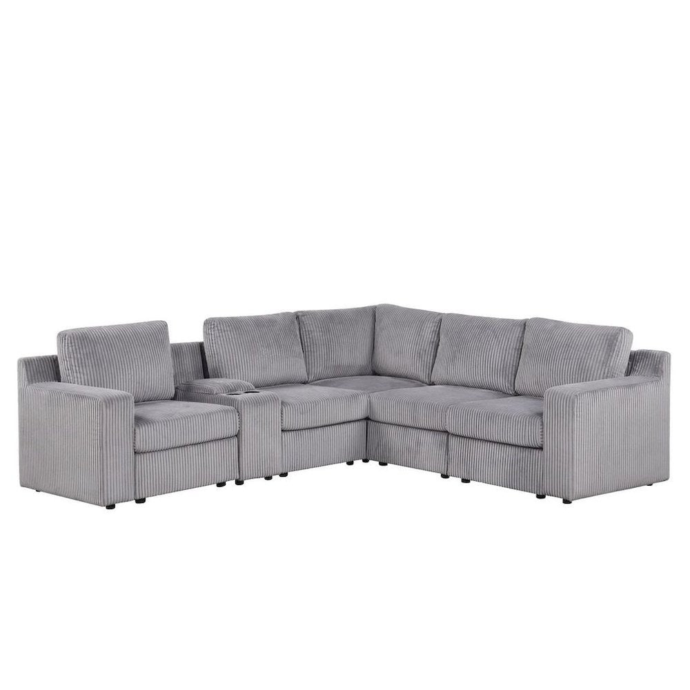 9-Piece Contemporary Modular Sectional Sofa with Storage and Cupholders, Grey