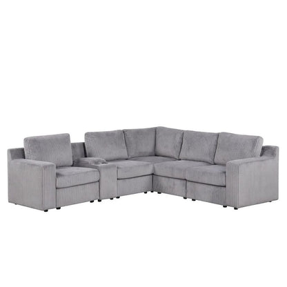 9-Piece Contemporary Modular Sectional Sofa with Storage and Cupholders, Grey