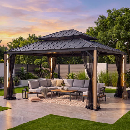 13 ft. x 15 ft. Cedar Framed Hard Top Gazebo with Solar Powered LED Lighting