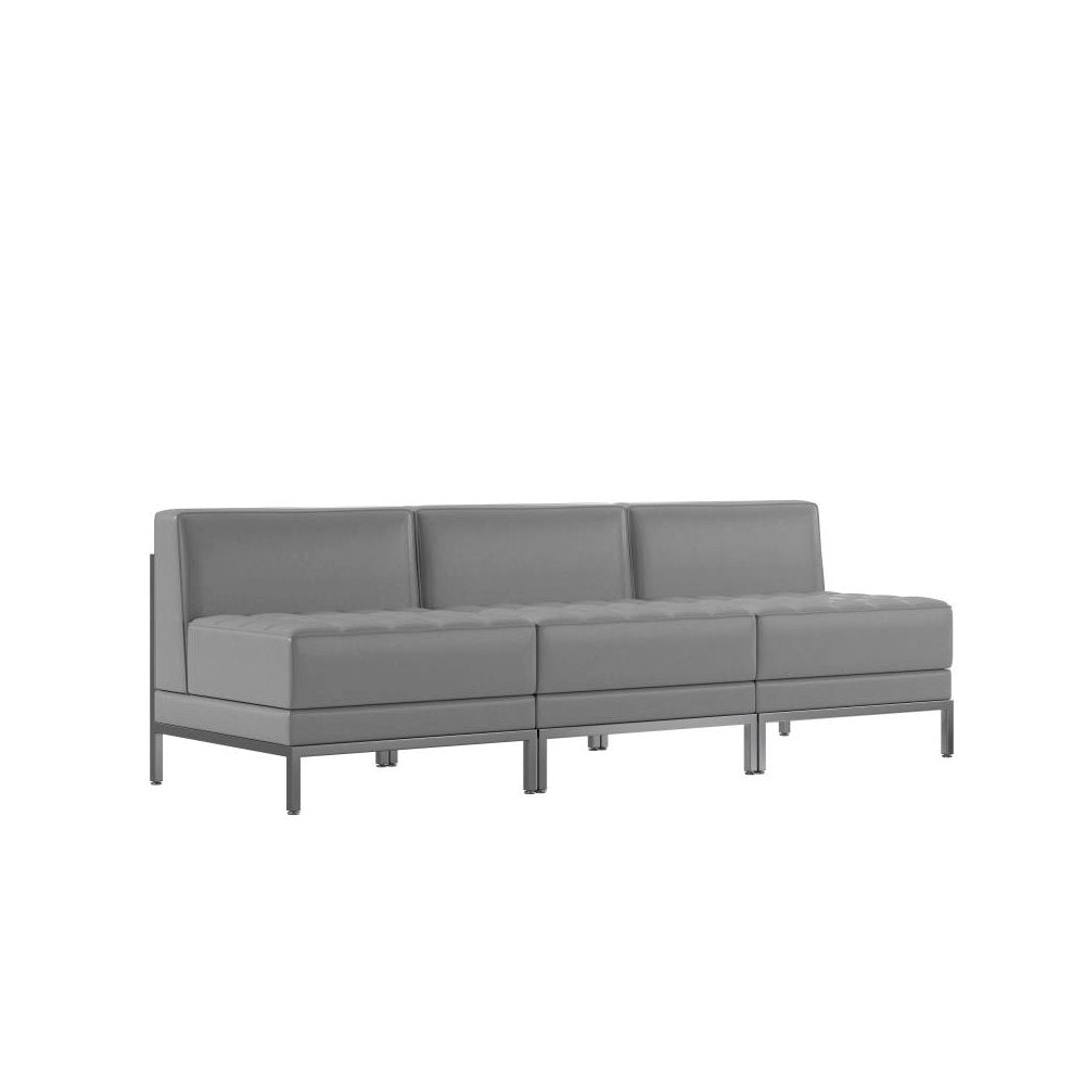 HERCULES Imagination Series 3 Piece Gray LeatherSoft Waiting Room Lounge Set - Reception Bench