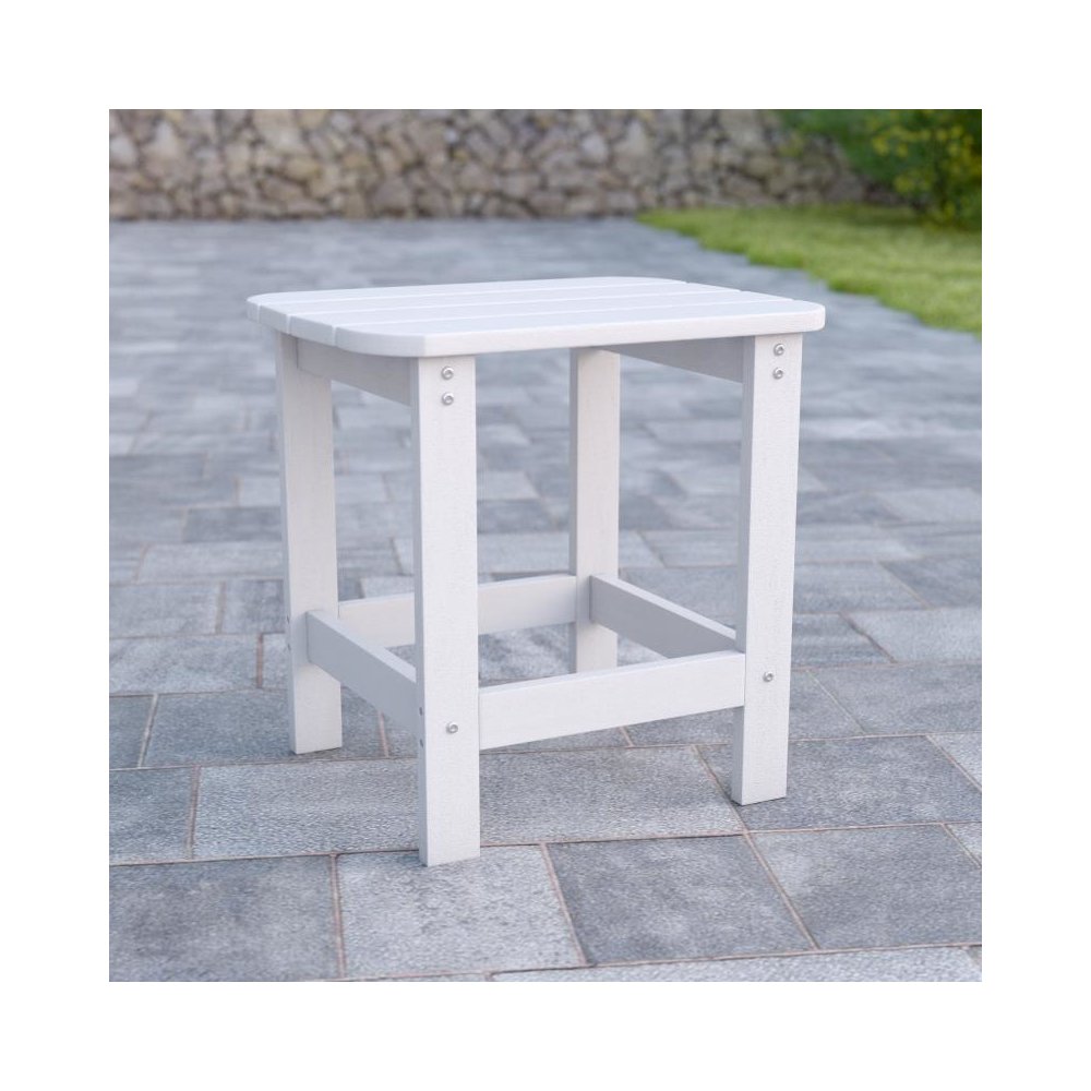 All-Weather Poly Resin Wood Adirondack Side Table in White