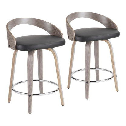 Counter Stool with Light Grey Wood and Faux Leather Upholstery, Set of 2