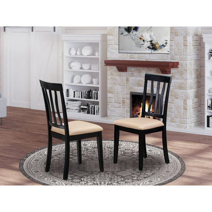 Antique Dining Chairs - Linen Fabric Upholstered Wood Chairs, Set of 2