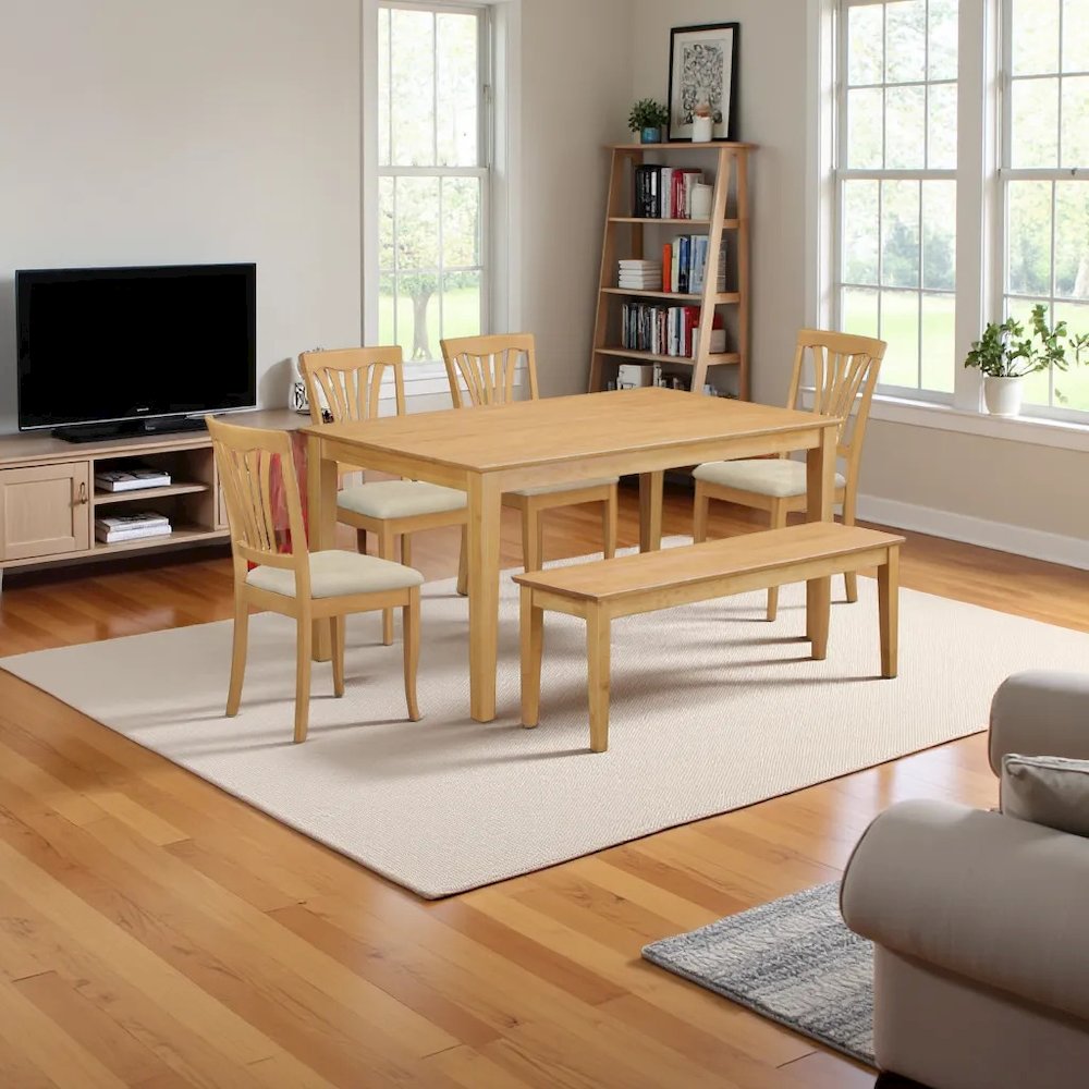 Classic 6-Piece Dining Table Set with Chairs and Bench for Family Meals