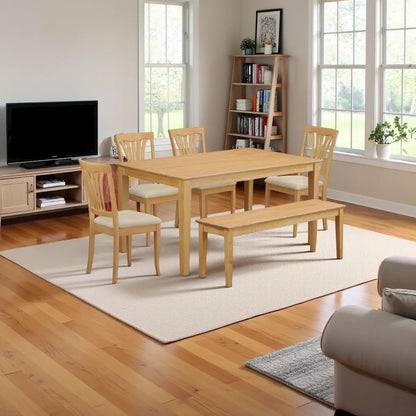 Classic 6-Piece Dining Table Set with Chairs and Bench for Family Meals